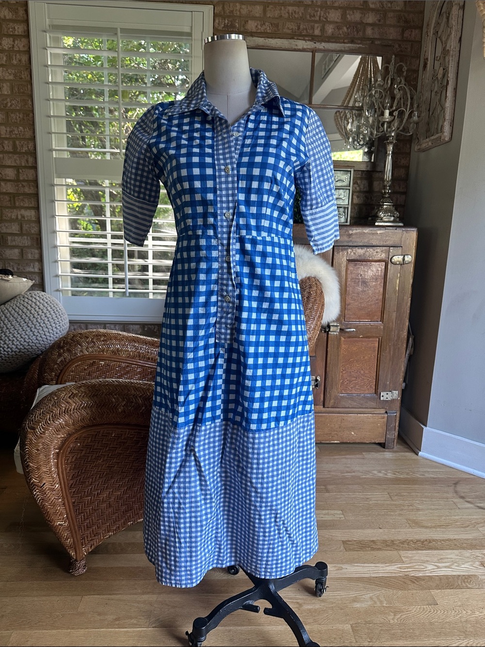 OLIPHANT BLUE PLAID DRESS ELEGANT XS EXCELLENT